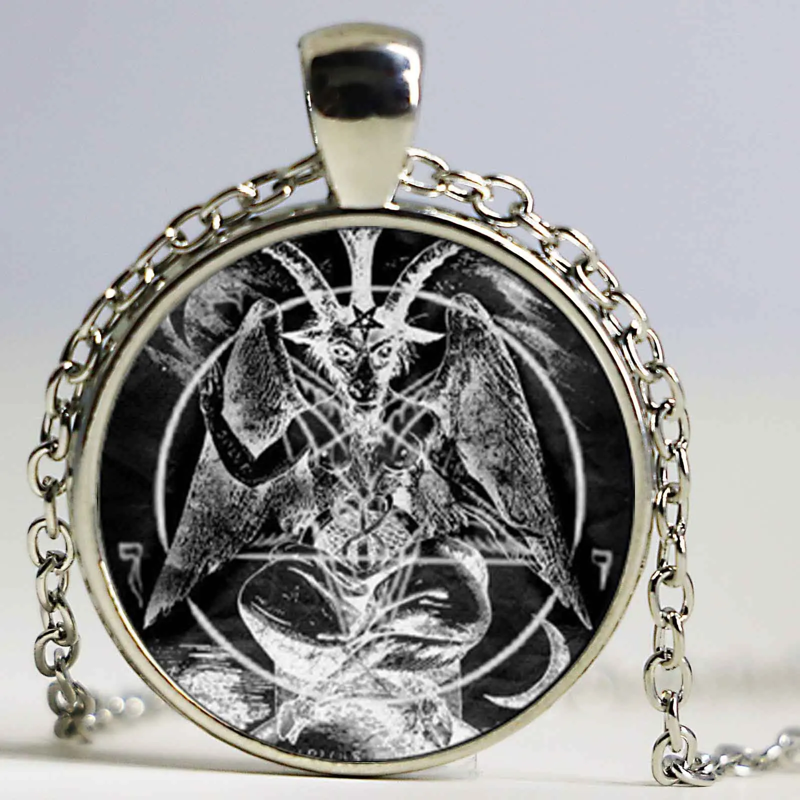 Винтажный стеклянный купольный кулон Baphomet мужские ожерелья сатанилизм готика