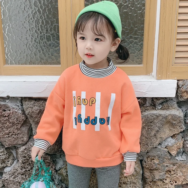 

Футболка для девочек в Корейском стиле, хлопковая модная Осенняя толстовка с длинными рукавами для девочек 1-6 лет