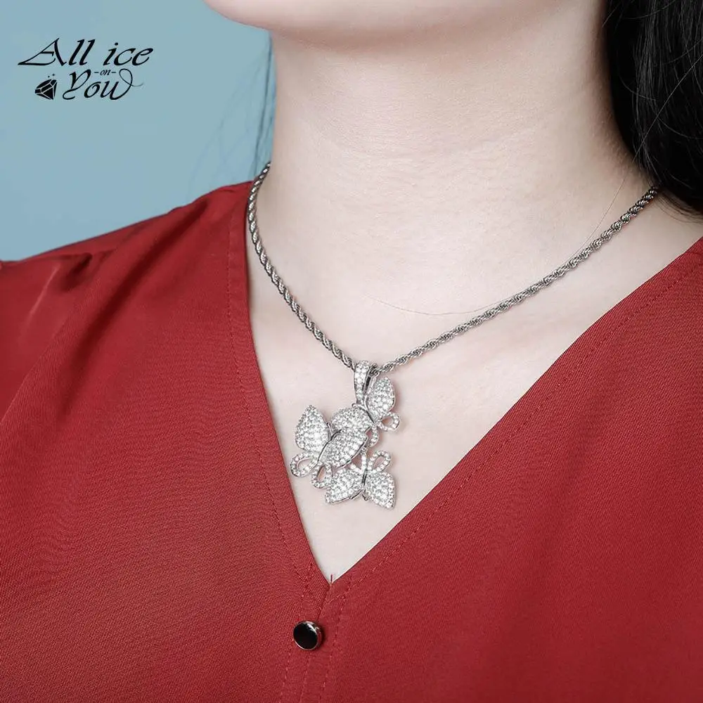 ALLICEONYOU Новинка Высокое качество ледяной фианит бабочка кулон и ожерелье хип хоп