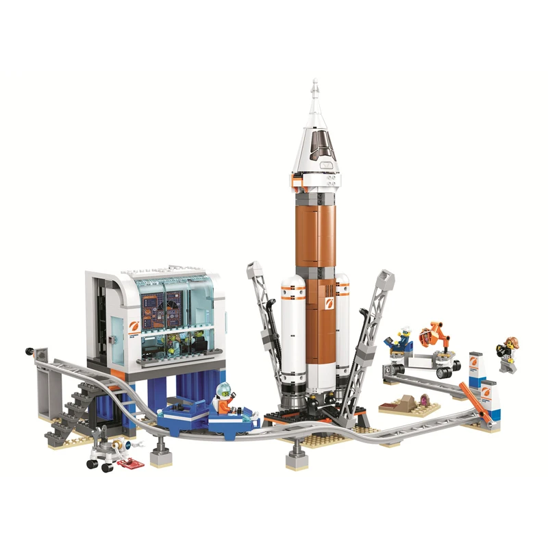 Juego de bloques de construcci&oacute;n de cohete para ni&ntilde;os, juguete de ladrillos para armar Centro de Control de lanzamiento de cohete, serie City, ideal para regalo, c&oacute;digo 873, compatible con 11387, 60228 piezas-0