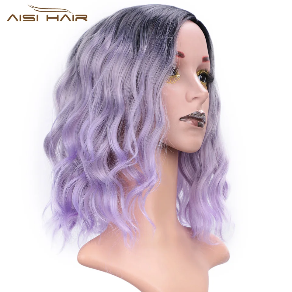 I's a wig 14 ''Ombre Фиолетовый синтетические парики для черных/белых женщин короткая волна воды розовый/Блонд/серый волос можно косплей боб парик