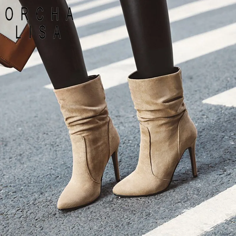 ORCHA LISA/женские модные пикантные туфли на высоком каблуке со складками