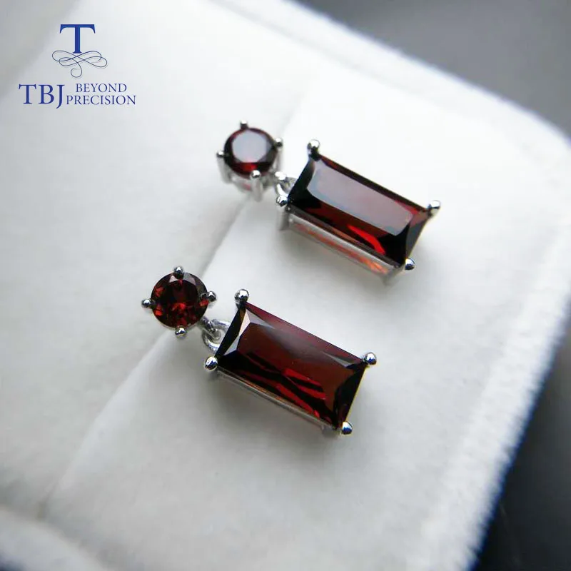 TBJ, серьги простого дизайна, блестящие красные гранатовые серьги в 925 пробы, серебряные серьги с камнями из стерлингового серебра 925 пробы для женщин