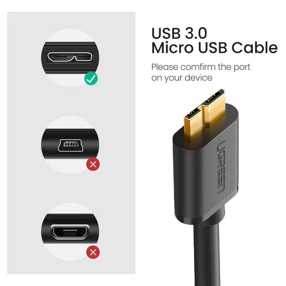 Ugreen Micro USB 3,0 кабель 2.1A 1 м кабель передачи данных для быстрой зарядки USB шнур Кабели для мобильных телефонов для samsung Note 3 S5 Toshiba жесткий диск