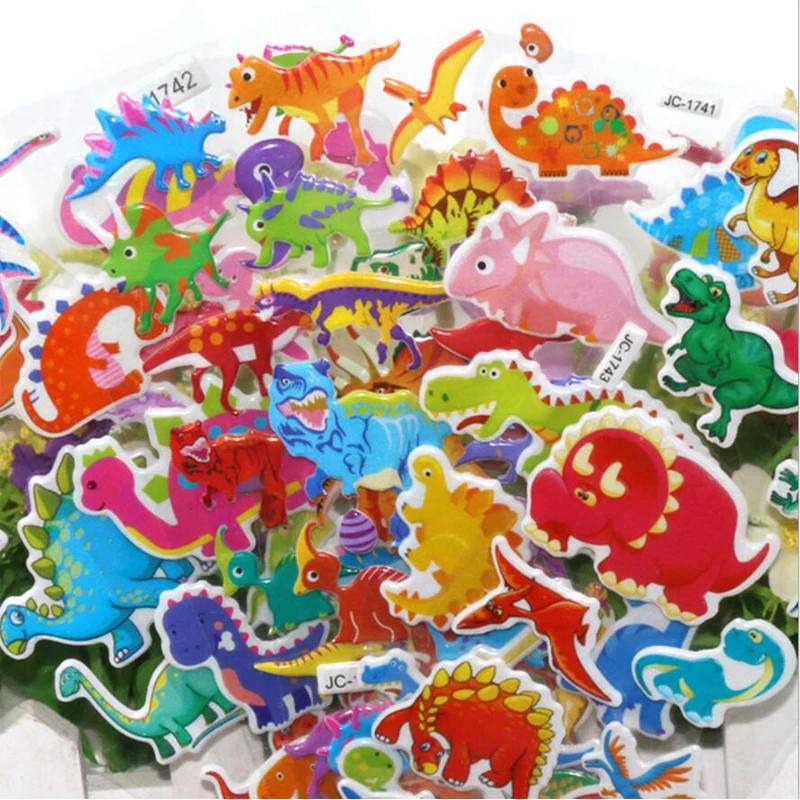 

20sheets/lot Bubble Stickers 3D Cartoon Dinosaurs Classic Toys Scrapbook Strawberry For Kids Children Gift Toys For Children