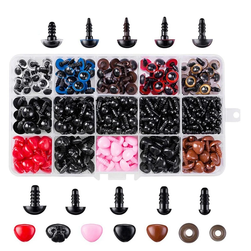 

752 Safety Eyes and Noses with Washers, Colorful Plastic Safety Eyes and Noses In Various Sizes for Dolls, Stuffed Animals and T