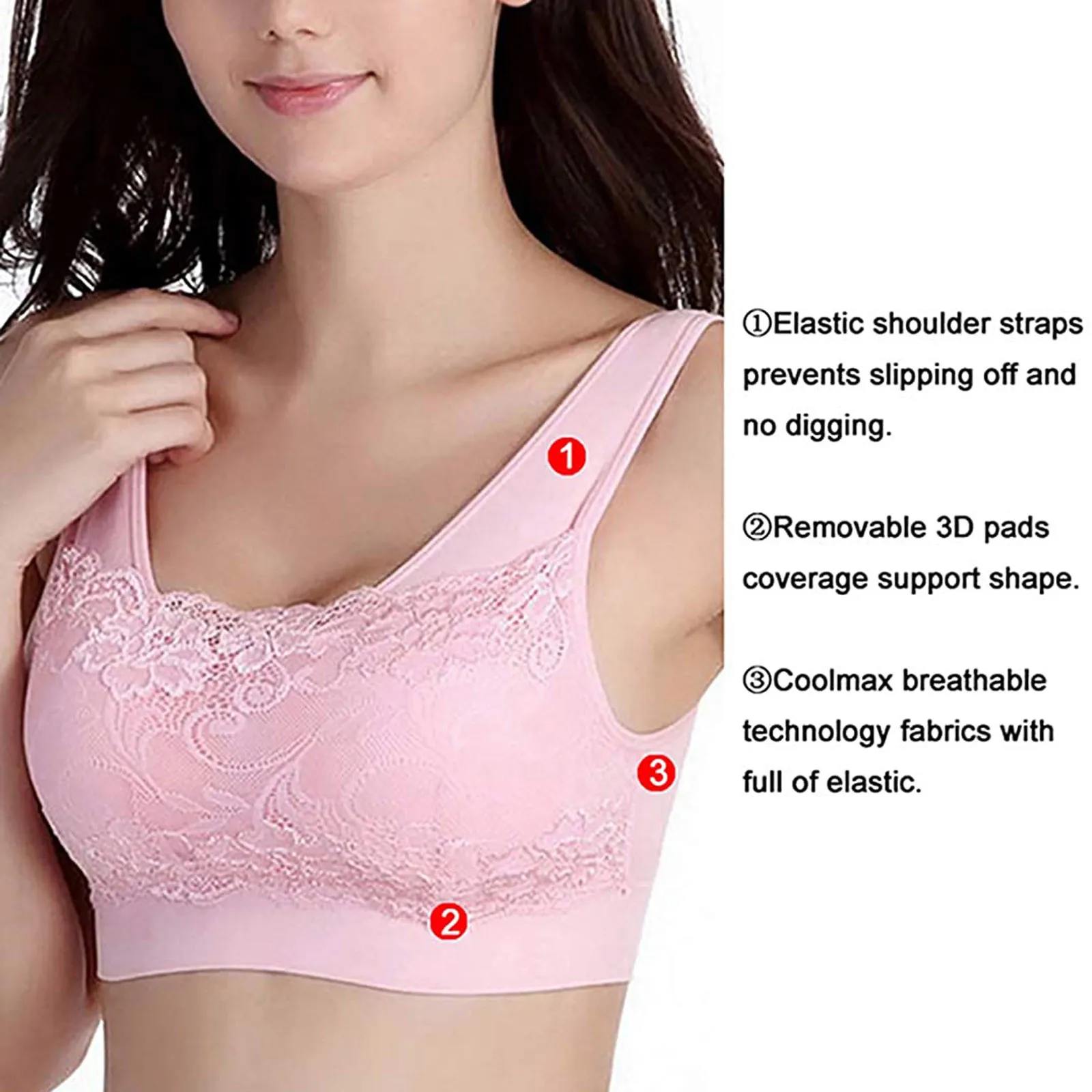 

Plus Size Women's Underwear Push Up Yoga Sport Bra Pad Lace Bras Bralette Comfortable Brassiere Solid Female Top Erotic Lingerie