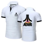 Новинка 2021, футболка ATARI с принтом на заказ, Мужская Летняя Повседневная рубашка-поло, хлопковая однотонная мужская футболка с коротким рукавом, топы в британском стиле