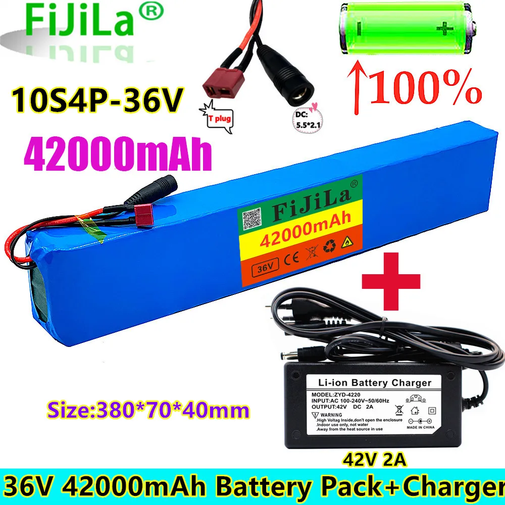

2022 new high power 36V battery 10S4P 42Ah 18650 battery pack 600W 42V 42000mAh for Ebike electric bicycle with BMS+charger