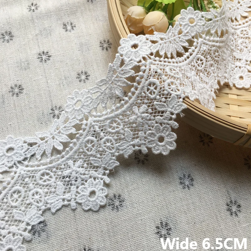 

6.5CM Wide Exquisite White Hollow Cotton Embroidery Flowers Lace Ribbon Dress Guipure Fabric Collar Trim DIY Sewing Fringe Decor