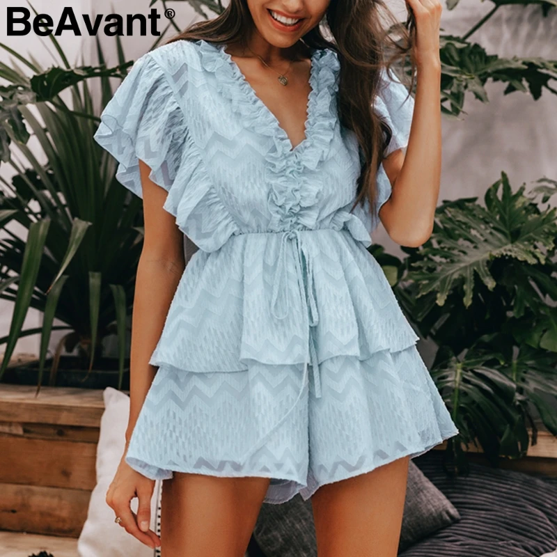 Женский Короткий комбинезон BeAvant повседневный с v образным вырезом оборками и