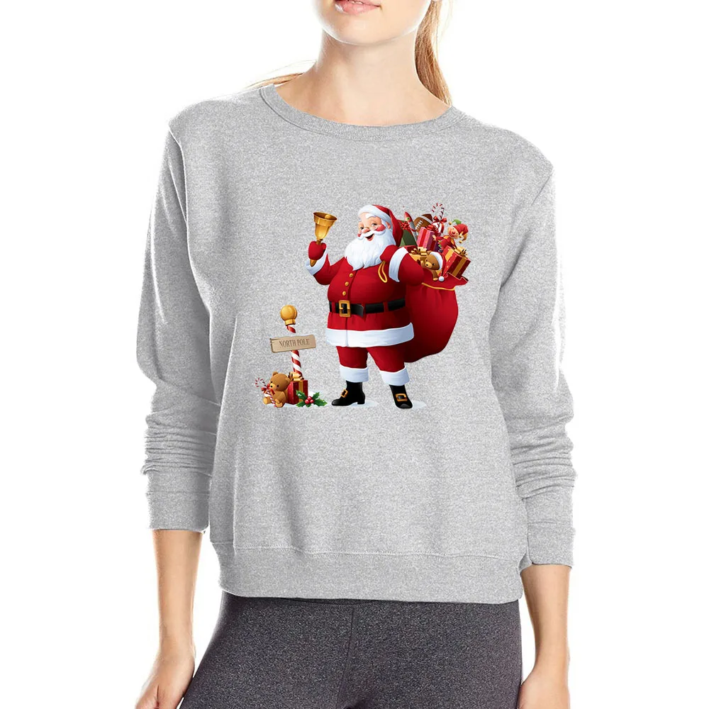 Женская забавная толстовка с капюшоном на весну и осень изображением Санта