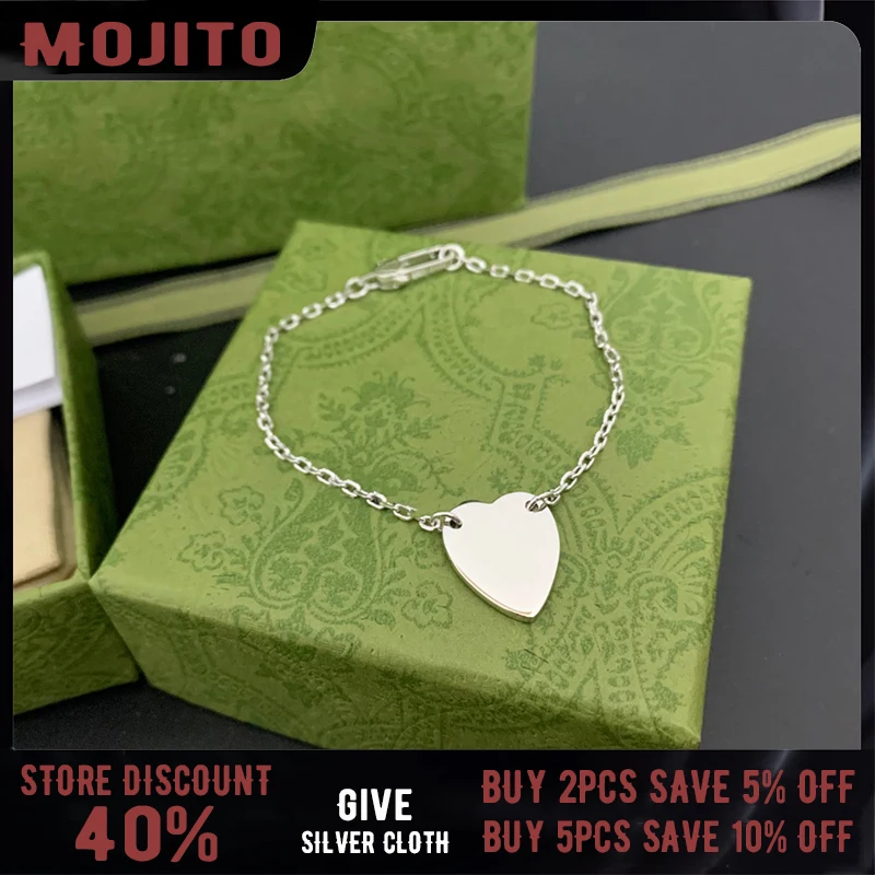 

S925 Sterling Silver Classic New Heart-shaped Gg Bracelet Women's Fashion Simple Trend Original High-quality Luxury Brand Jewelr