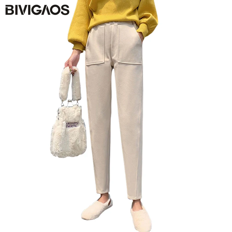 BIVIGAOS 2019 новые осенние зимние шерстяные шаровары с большими карманами модные