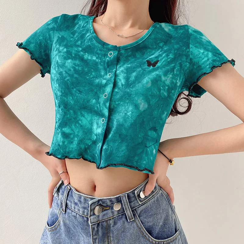 

Женский пикантный Повседневный трикотажный топ, рубашка с коротким рукавом и круглым вырезом, элегантная облегающая универсальная женская...