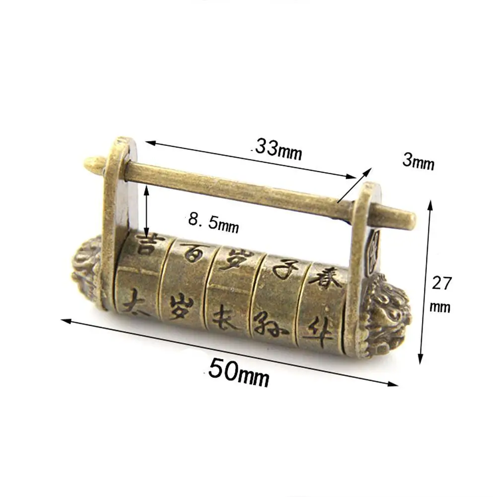 China Retro Text Code Lock Escape Room Antique Decorative Box Lucky Auspicious Five-wheeled Bronze Lettering Password Padlock | Дом и сад