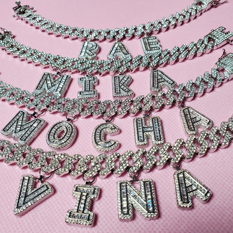 DIY Iced Out Zircon Letter Delicate Bracelet Name Rhinestone Cuban Chain for Women Jewelry Wholesale |