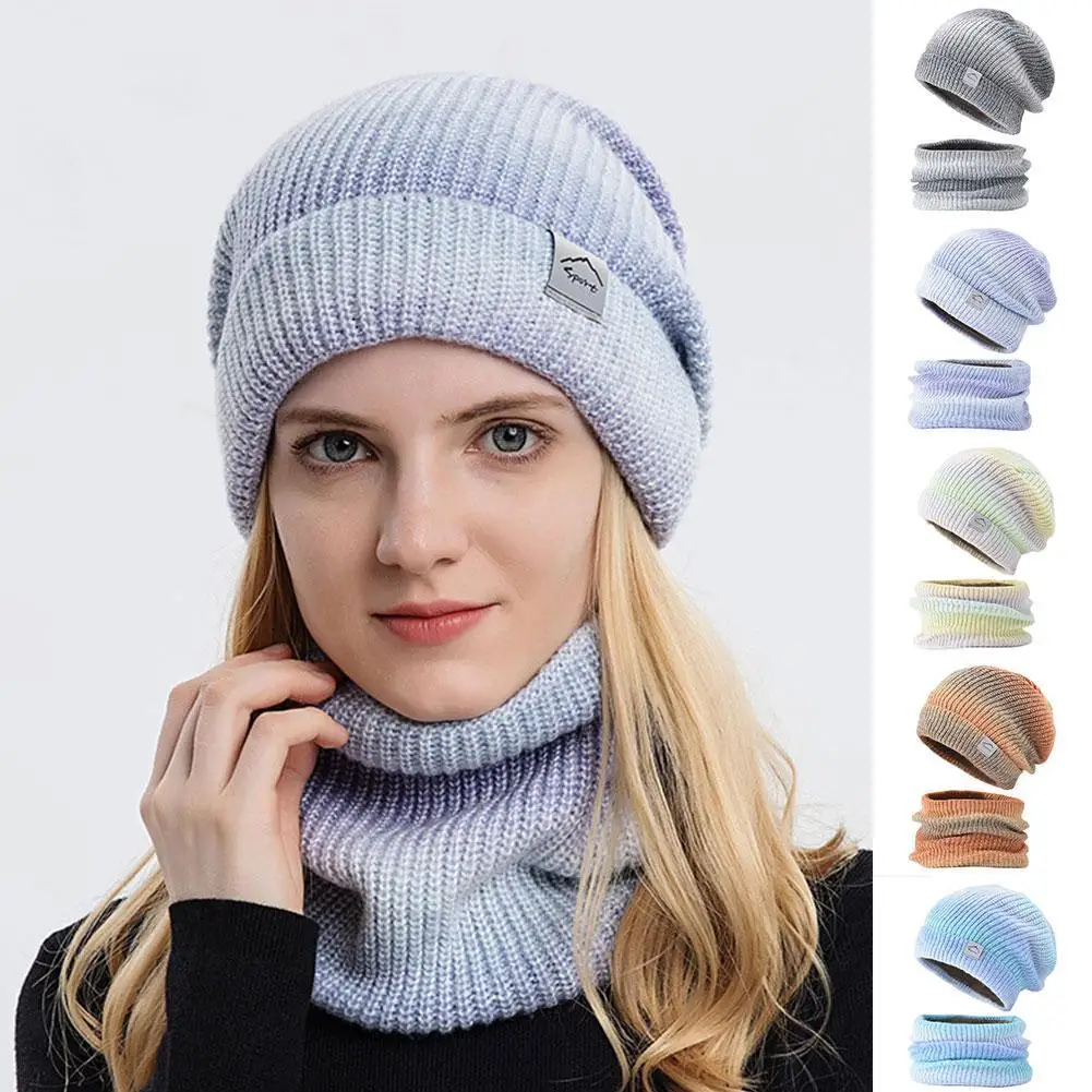 

Autumn And Winter Gradient Color Wool Cap Two-piece Knitted Hat With Thickened Warm Ear Protection And Cold Proof