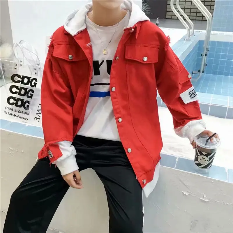 

New Fashion Streetwear Hip-Hop Men'S Hooded Denim Jacket Men'S Casual Loose Jacket