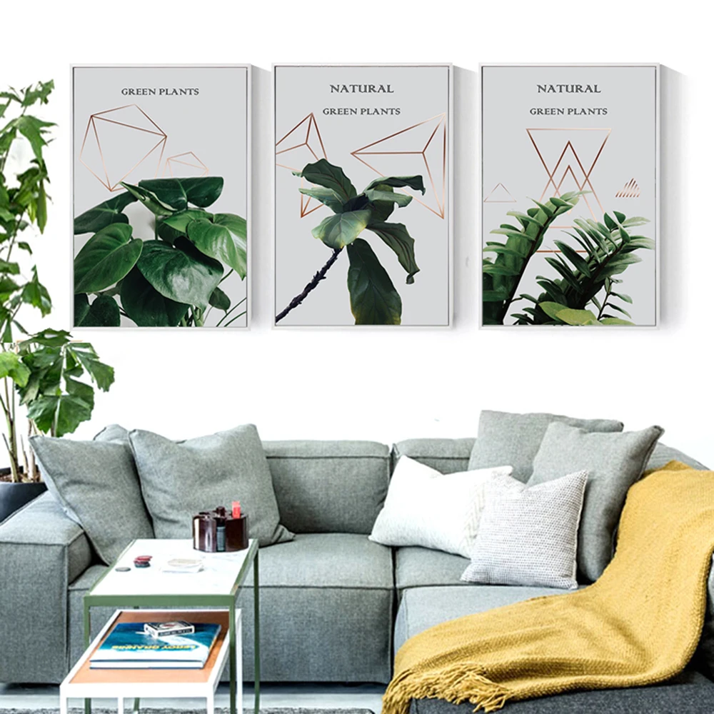 Принты в скандинавском стиле с геометрическим рисунком зеленых растений и