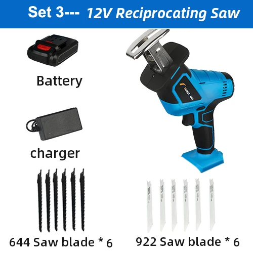 Lithium Battery Portable Reciprocating Saw Powerful Wood Cutting Saw Electric Wood/ Metal Saws With Sharp Blade Woodworking - Цвет: SET 3 without Box