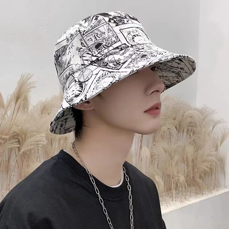 

Luffy Anime Peripheral Fashion Unisex Bucket Hats Summer Cartoon Printing Outdoor Sun Hat Panama Bucket Hat Cotton Bucket Hat