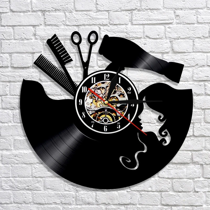 

Hairdresser Vinyl Record Wall Clock Modern Design Barber Shop Salon Beauty Salon Clocks Barbershop LED Wall Watch Home Decor