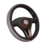 universal 38cm leather car steering wheel covers with crystal rhinestone for women girl driver