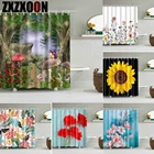 Занавеска для душа из полиэстера, с 3d-изображением растений, пальмовых листьев, бабочек, с крючками