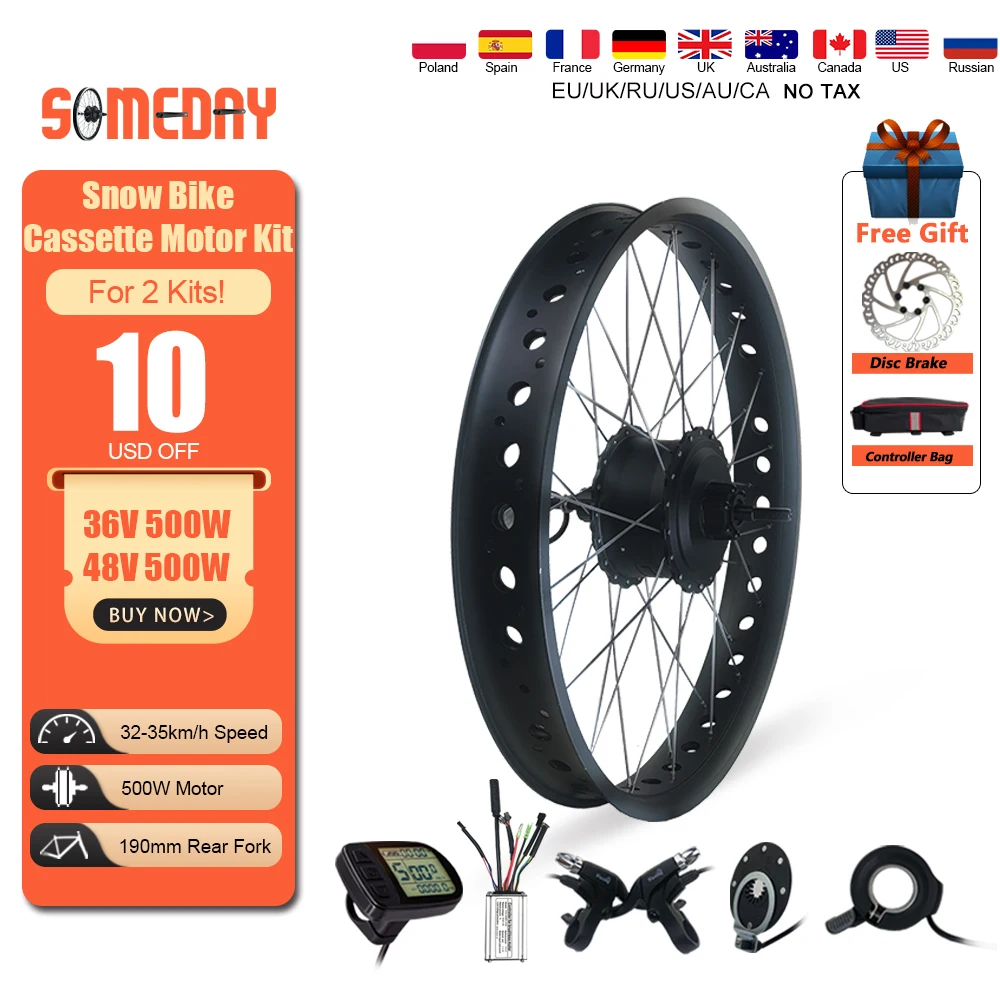 Preise EINES TAGES 36V/48V 500W Schnee Bike Elektro Fahrrad Conversion Kit 20 26 Zoll Rad Hinten Kassette Hub Motor Für Fett Reifen Fahrrad