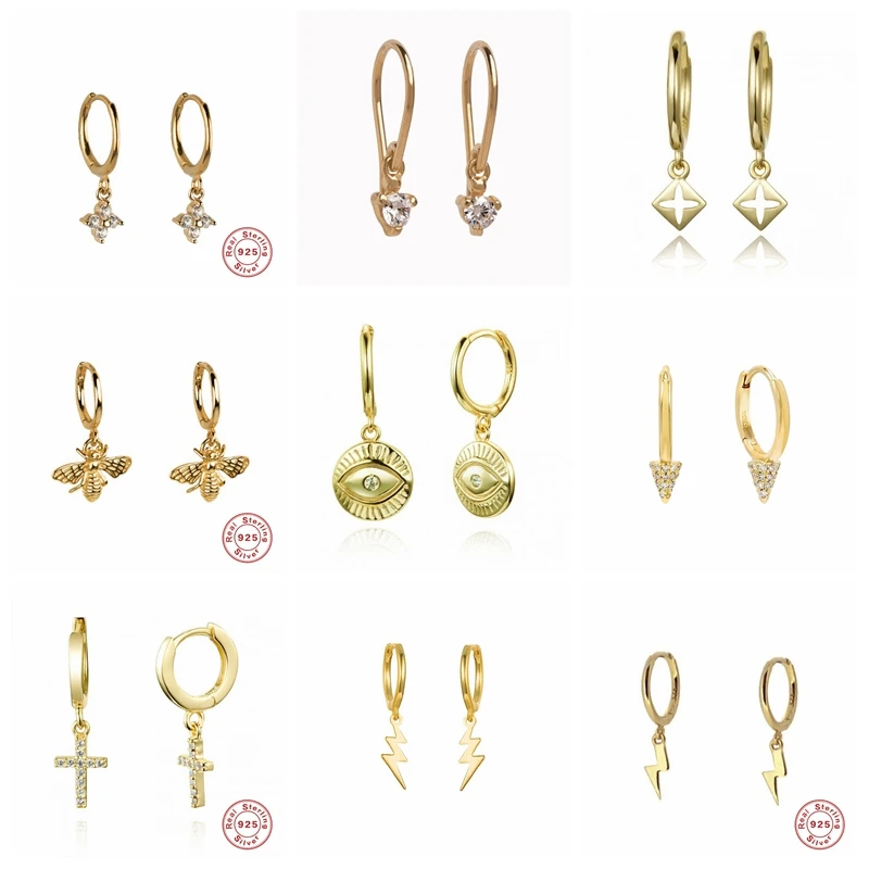 

BOAKO Pendientes Plata 925 Earrings For Women Eyes Cross Hoop Earrings Cartilage Jewelry Ear Piercing Unusual Серьги #19