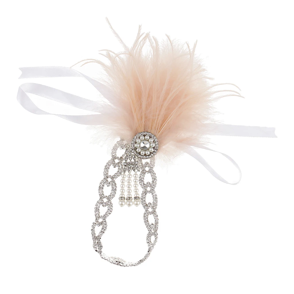 

Fashion Ascot Race Crystal Pearls Feather Headband Woman Fascinator Headwear