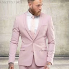 Ярко-розовый мужской свадебный костюм 2020, повседневный мужской блейзер, брюки, приталенные костюмы для мужчин, деловечерние смокинги для жениха