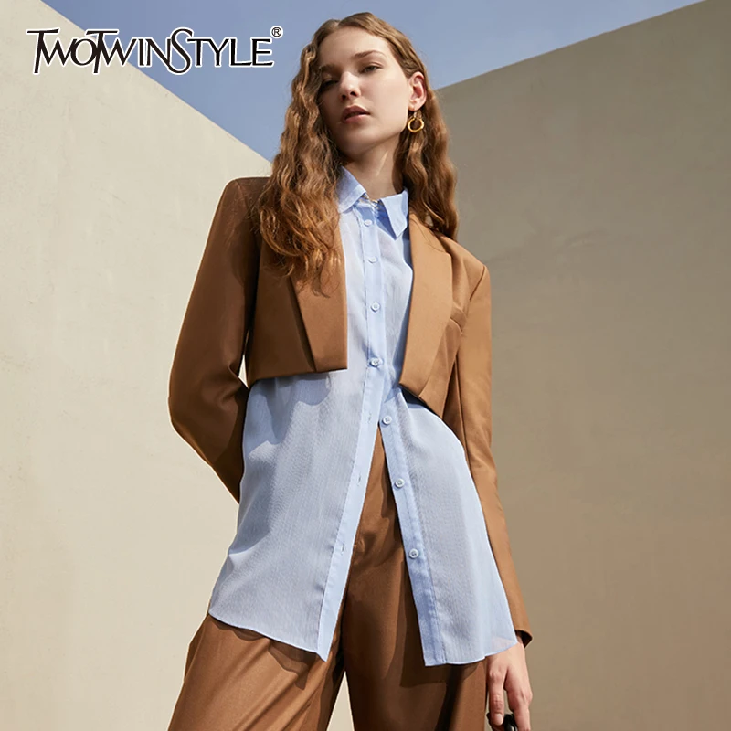 

Женский короткий Блейзер TWOTWINSTYLE, повседневный однотонный блейзер с длинным рукавом и вырезами, модная новинка 2021