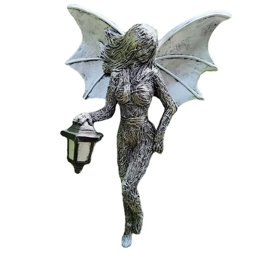 Linterna de jard&iacute;n brillante, elfo de chica con linterna, &Aacute;ngel luminoso, estatua de Hada de jard&iacute;n, artesan&iacute;a, decoraci&oacute;n del hogar al aire libre-2
