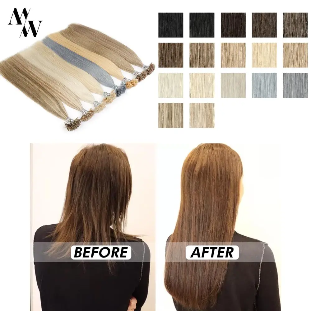 

MW Fusion Keratin Bond Human Hair Extensions Capsule U Nail Tip Real Remy Pre Bonded Hair 16"20"24"28" 0.8g/s 1.0g/s Available