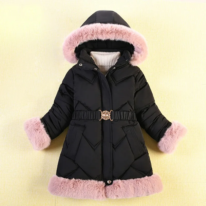 

Зимняя стеганая куртка для девочек, меховое пальто, детская утепленная длинная теплая одежда для детей 12 лет, парка для девочек, верхняя оде...