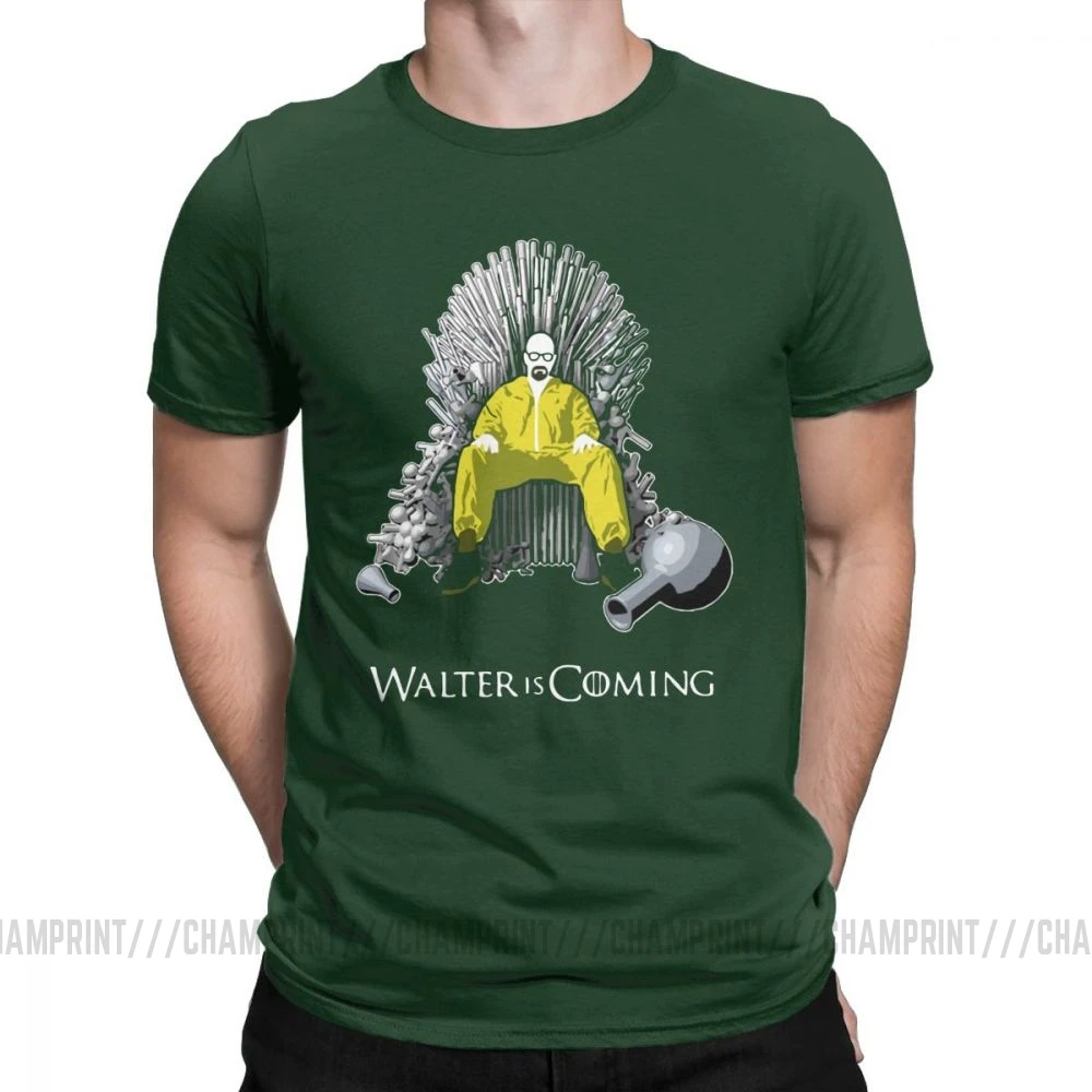 Walter Is Coming Breaking Bad X Game Of Thrones мужские Футболки Уличная хлопковая футболка с короткими рукавами классическая одежда - Цвет: Forest Green