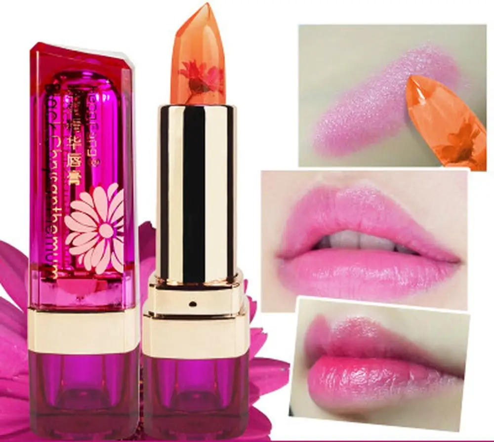 Черный помада Хризантема 3 фруктовых вкусов Температура увлажняющий бальзам для