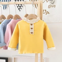 autumn children clothes kids girl lace neck thickening solid color pure cotton shirt long sleeve warm blouse girls tops