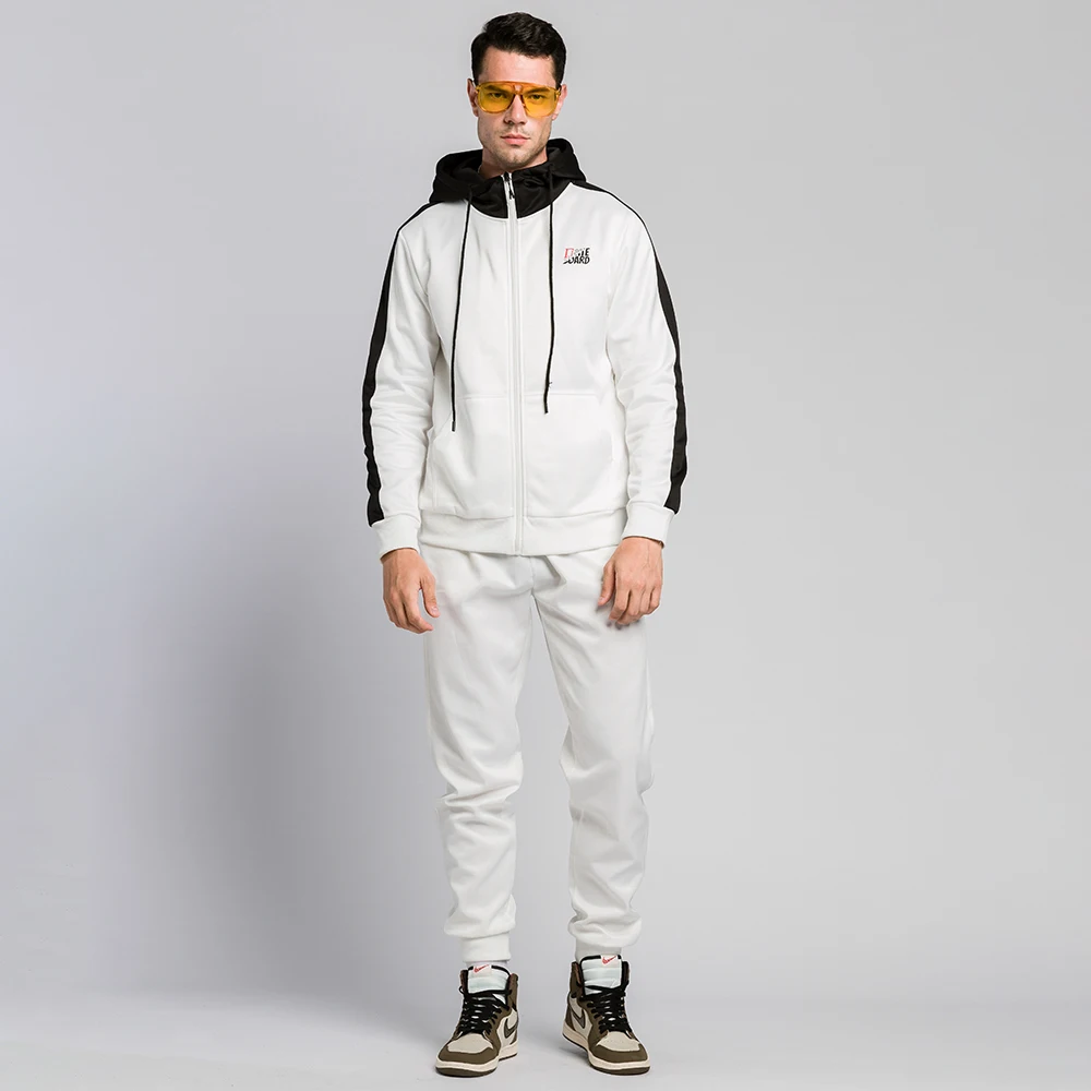 

Men's Hooded Sweatshirt Suit Simple Casual Zipper Contrast Cardigan Hoodies With Pocket and Drawstring Trousers Set