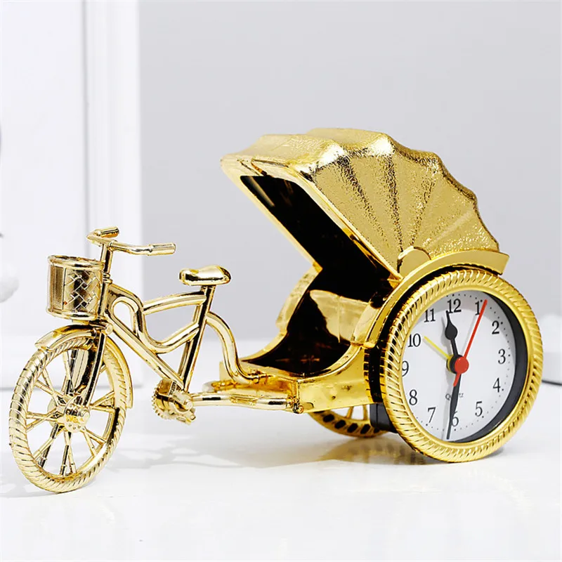 Classical Retro Creative Rickshaw Shaped Desktop Decoration Alarm Clock Student Kids Bedside Clock Cute Child Alarm Clock