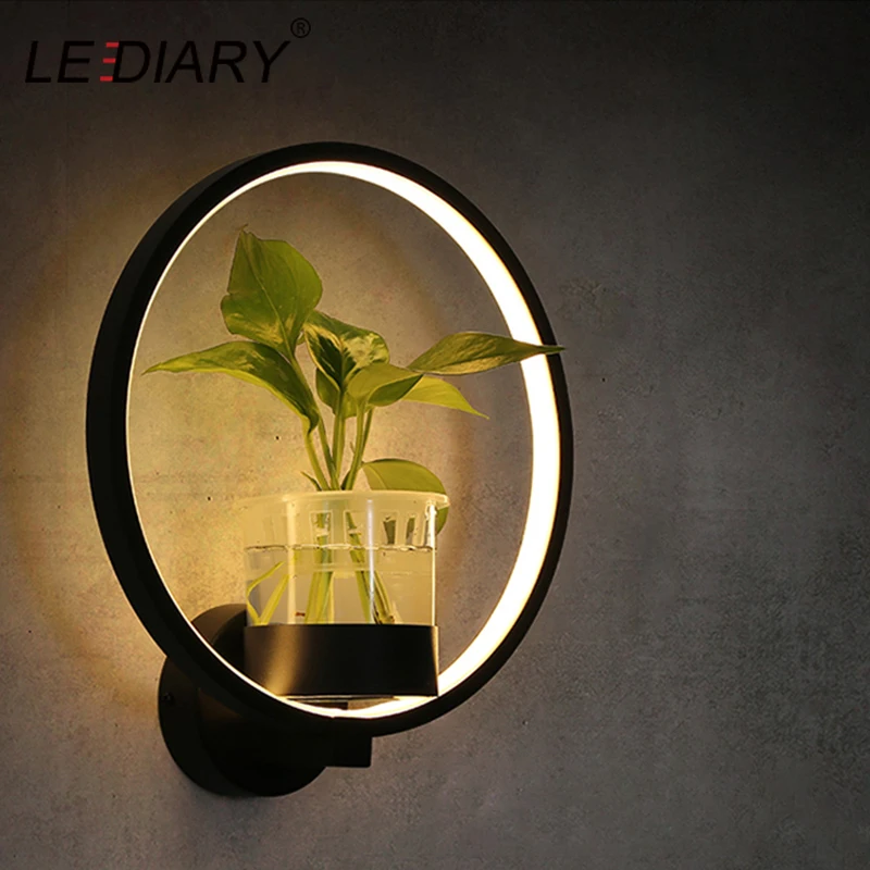 

LEDIARY Green Plant Wall Lamp 18W Decor Living Room Bedroom 220V Home Decoration Round Black White Iron Sconce 3000K 4000K 6000K