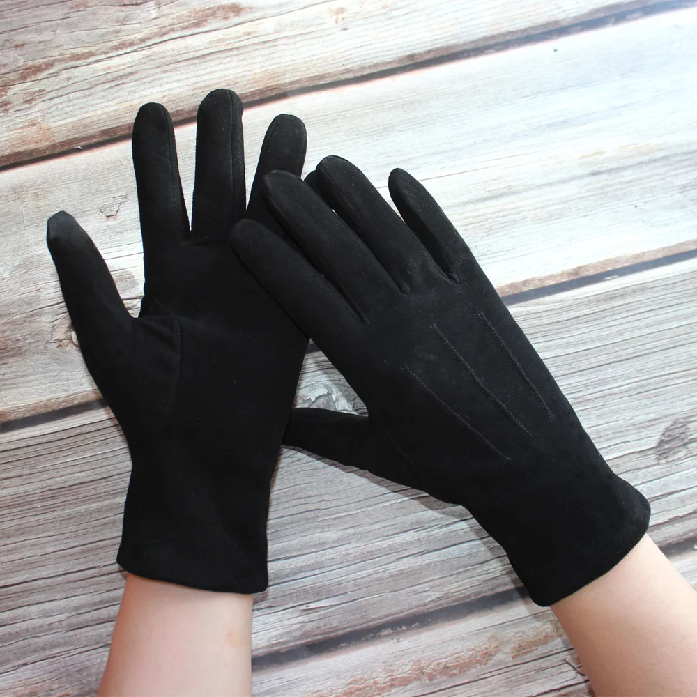

Sheepskin Suede Gloves Female Leather Black Velvet Lining Fashion Hand Repair New Autumn and Winter Warmth Outdoor Travel Points