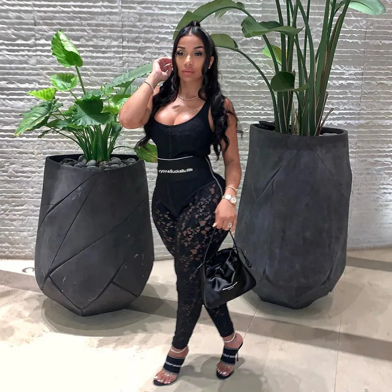 

Sexy Black Lace Pencil Pants Women High Waist Leggings Bodycon Clubwear See Through Skinny Trousers 2021 Dropshipping