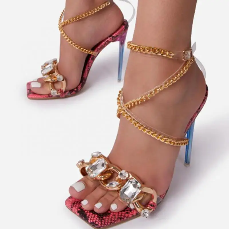 

Сандалии женские на высоком каблуке, дышащие Нескользящие, удобные туфли-лодочки, высокий каблук-шпилька, на цепочке, для вечеринки, 2021