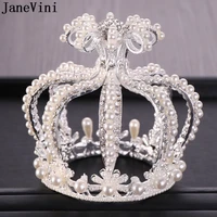 janevini baroque queen pearls wedding crown crystal headpiece women hair accessories round bridal birthday cake decoration crown