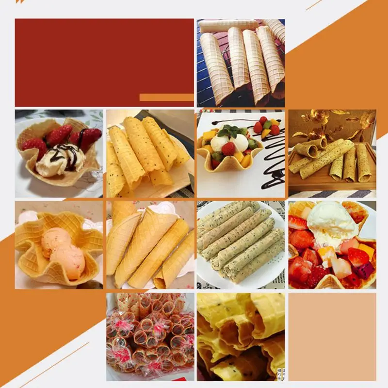 

Electric Ice Cream Waffle Cone Maker Bake Machine Stainless Steel Nonstick Housewares Personal Double-sided Heating