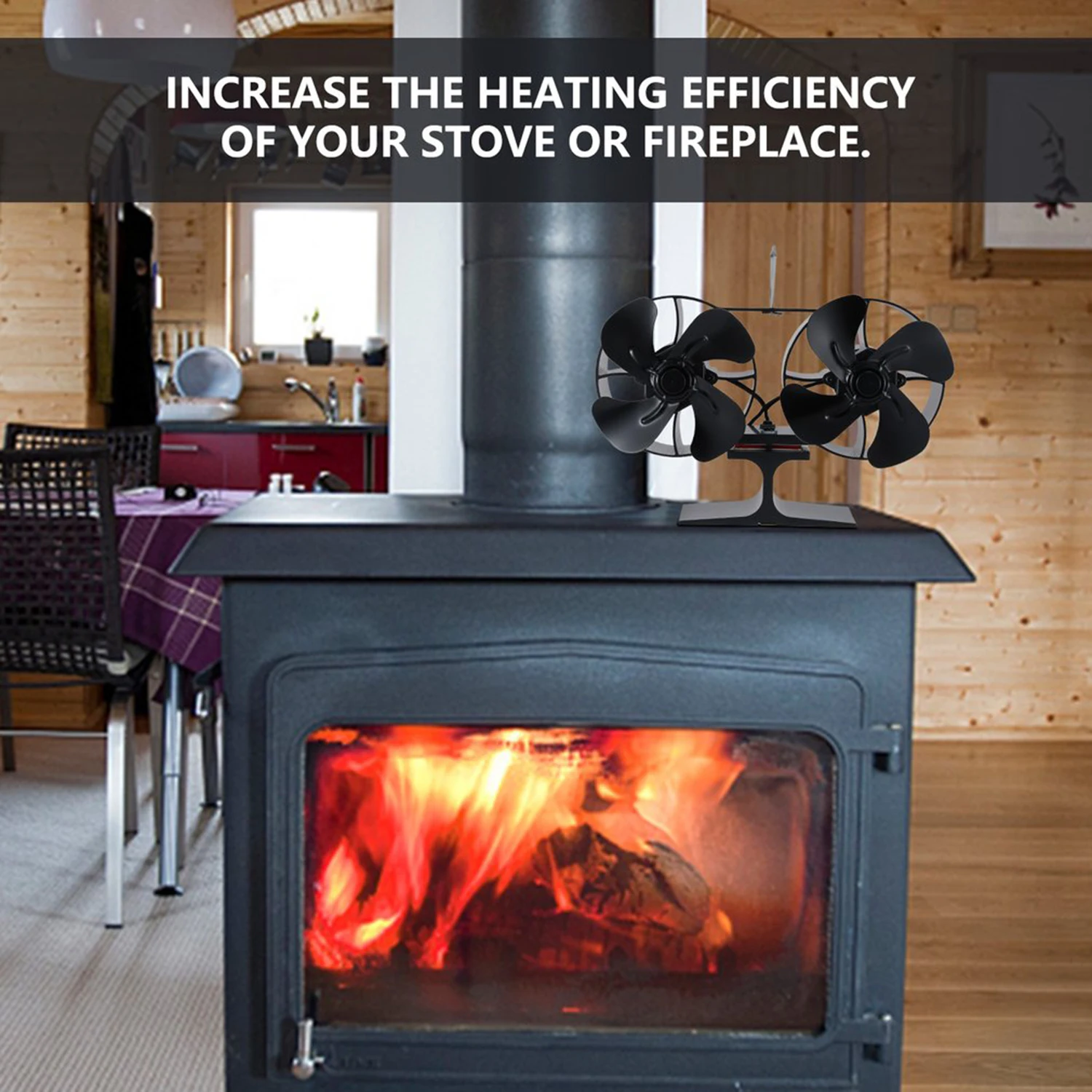 

8-Blade Dual Head Heat Powered Wood Stove Fan Mini Fireplace Fan Furnace Air Blower for Wood Burner Fireplace Eco Friendly Fan
