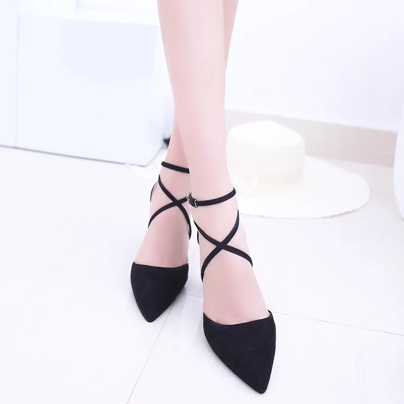 2019 новые летние туфли на толстом каблуке Женская обувь с перекрещенными